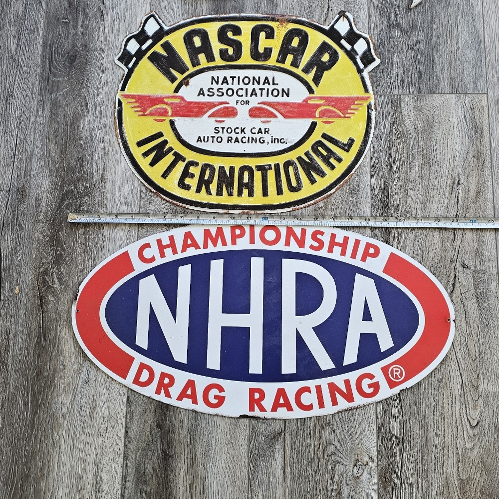 Nascar NHRA Wall Retro Metal Signs Set Of Two - Picture 2 of 3